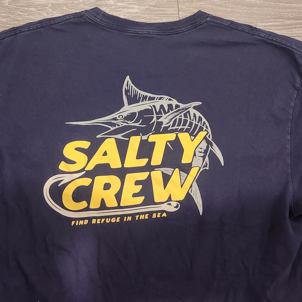 Salty Crew Dark Blue Tee with Yellow Logo, Large